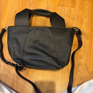 Vince Camuto Black Leather Shoulder Tote with Wrapped Top Handle